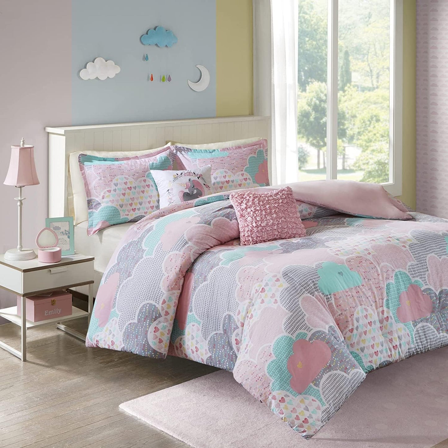 Juego de funda de duvet con estampado de nubes en tono rosa 100% algodón - Dulces Bed & Home