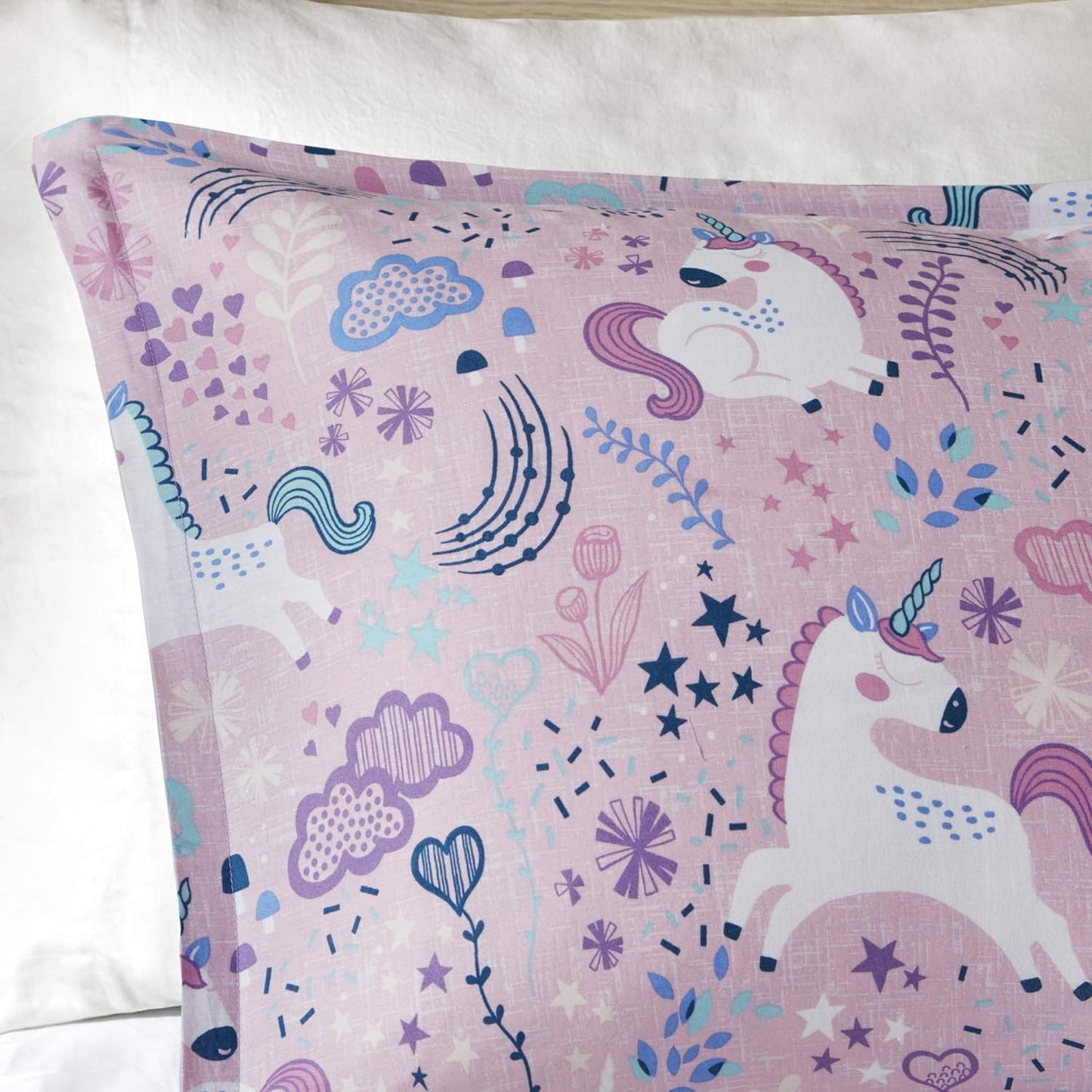 Juego de funda de duvet con estampado de unicornios en fondo rosa 100% algodón - Dulces Bed & Home