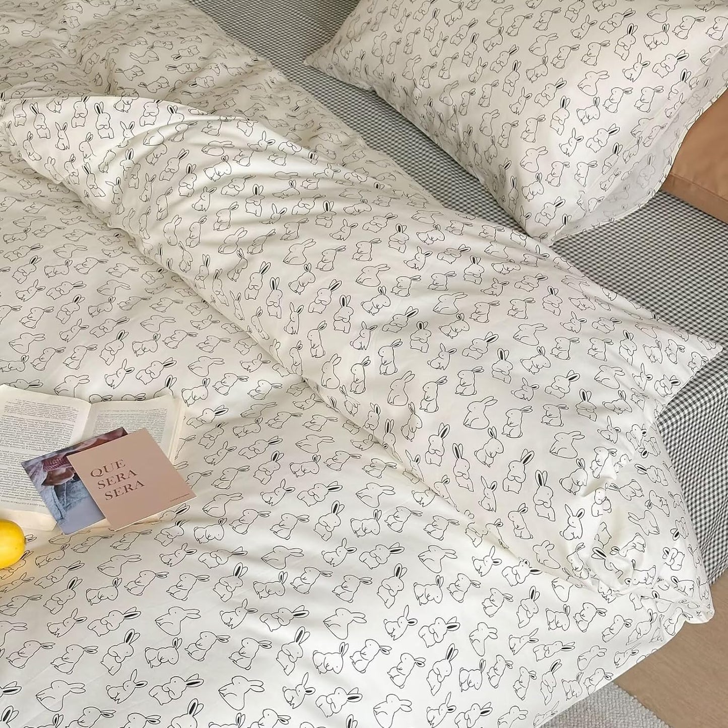 Funda de duvet con patron de conejos impreso en blanco, 100% algodón. - Dulces Bed & Home
