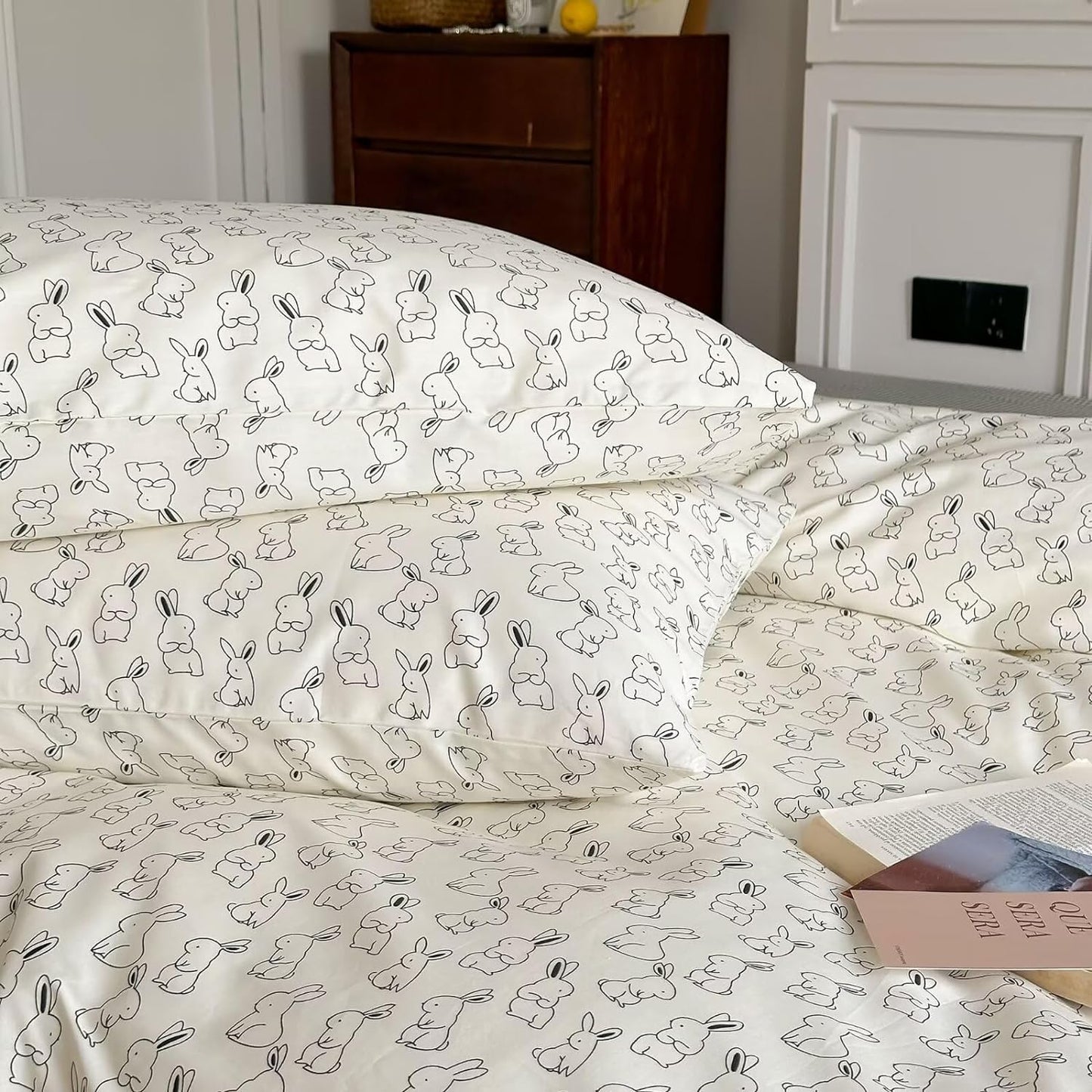 Funda de duvet con patron de conejos impreso en blanco, 100% algodón. - Dulces Bed & Home