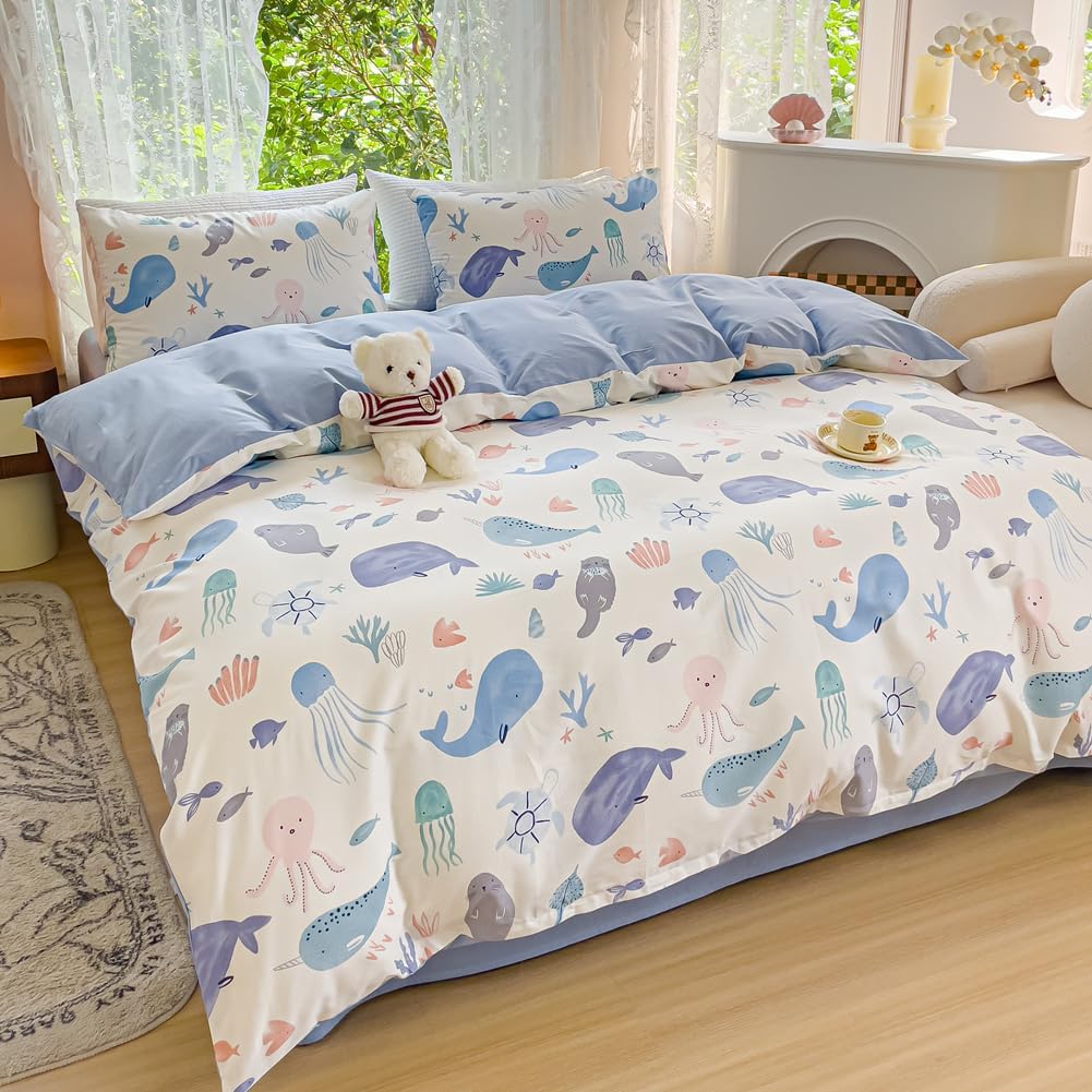 Dibujo de Ballenas, juego de funda de duvet 100% algodón - Dulces Bed & Home