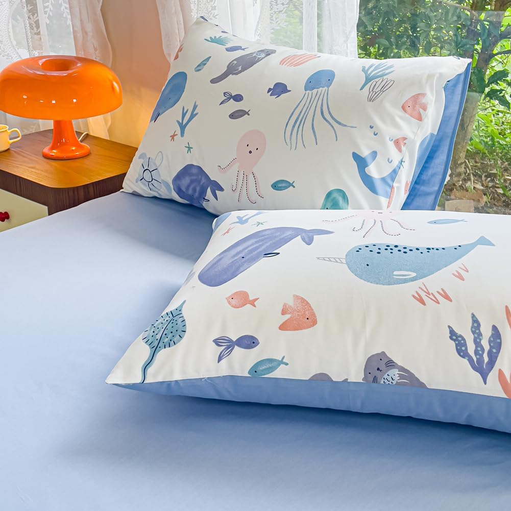 Dibujo de Ballenas, juego de funda de duvet 100% algodón - Dulces Bed & Home
