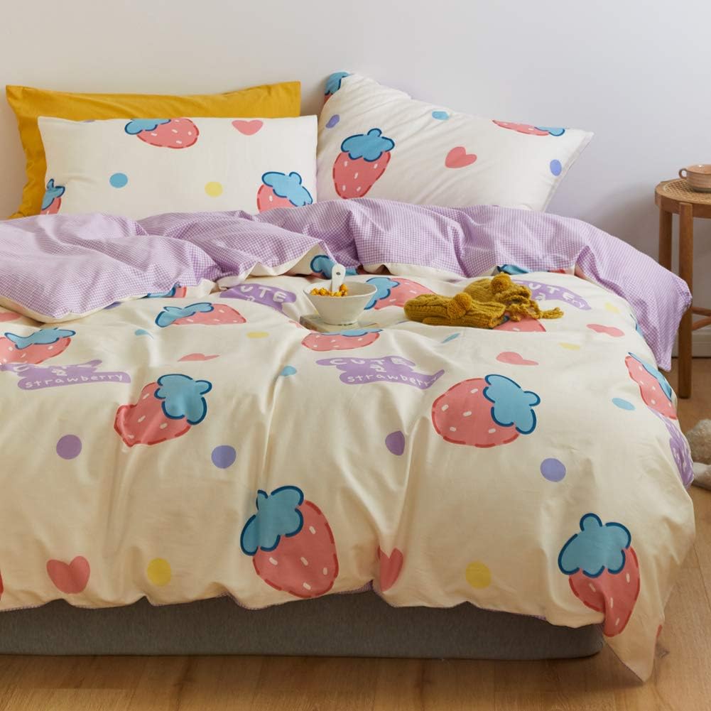 Juego de funda de duvet fresas reversible morado 100% algodón - Dulces Bed & Home