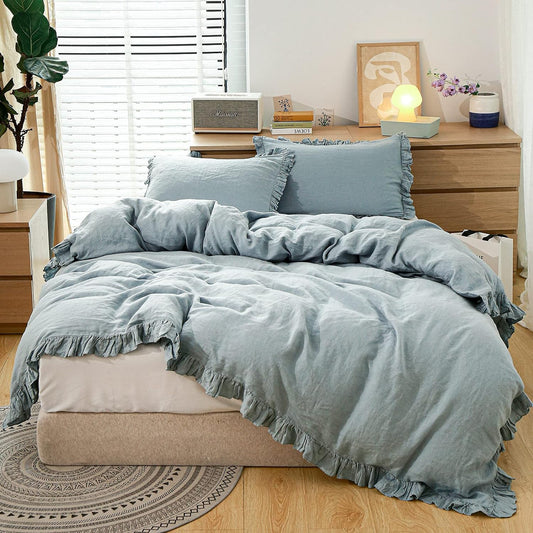 Juego de funda de duvet 100% Lino con bordes de volantes - Dulces Bed & Home