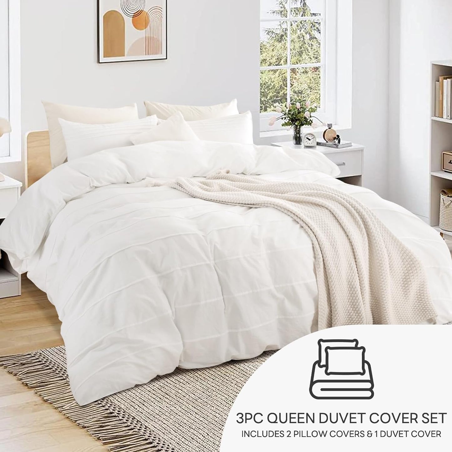 Juego de funda de duvet 100% algodón orgánico con diseño lino plisado - Dulces Bed & Home