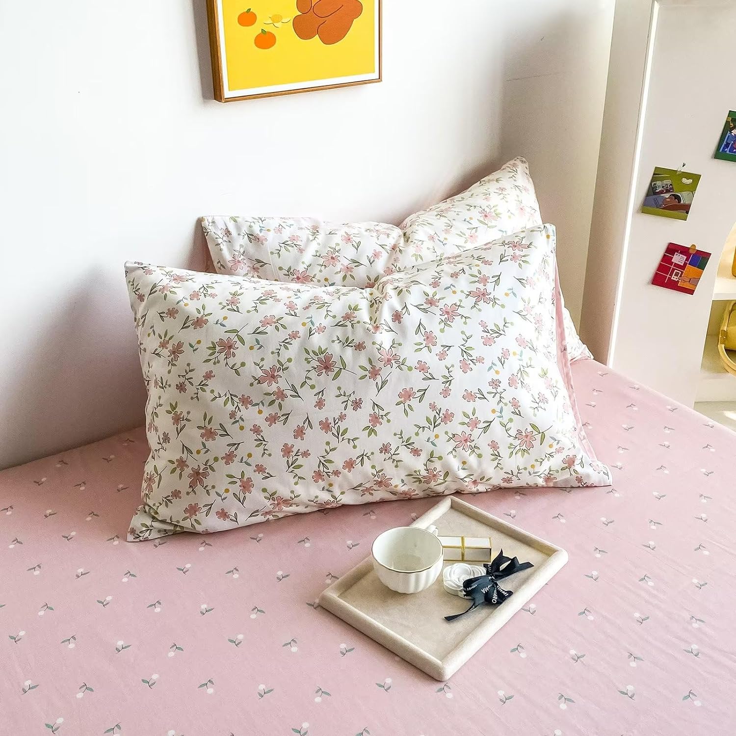 Funda de duvet floral 100% algodón, albaricoque flor de impresión con flores de color rosa reversible - Dulces Bed & Home