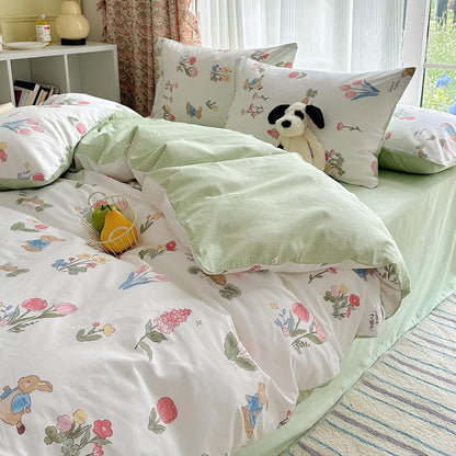 Funda de duvet con diseño de conejo plaid hojas verdes 100% algodón. - Dulces Bed & Home