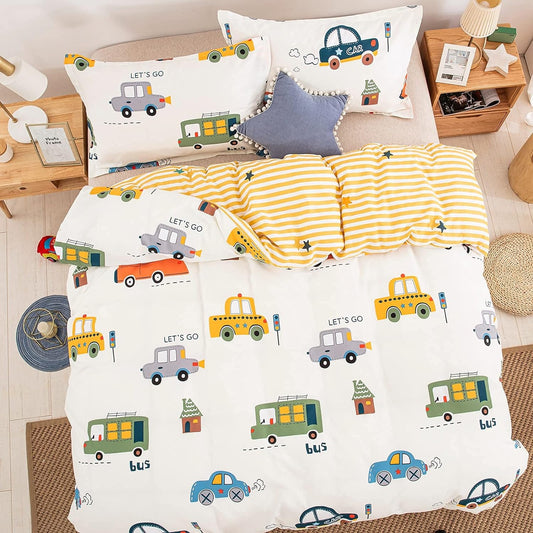 Funda de duvet carritos reversible rayas amarillas 100% algodón - Dulces Bed & Home