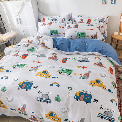 Juego de funda de duvet carritos reversible azul 100% algodón - Dulces Bed & Home