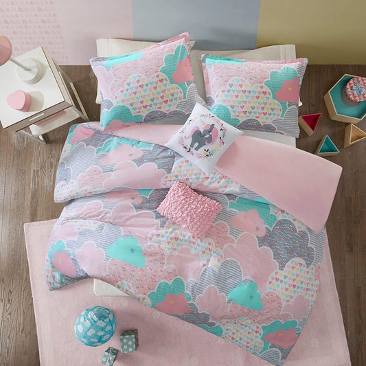 Juego de funda de duvet con estampado de nubes en tono rosa 100% algodón - Dulces Bed & Home