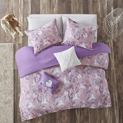 Juego de funda de duvet con estampado de unicornios en fondo rosa 100% algodón - Dulces Bed & Home