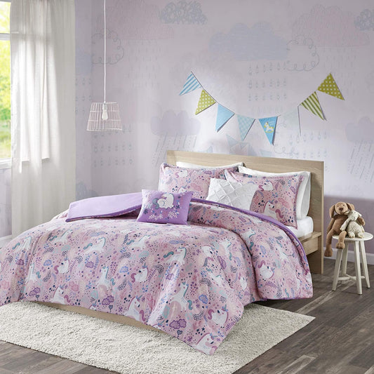 Juego de funda de duvet con estampado de unicornios en fondo rosa 100% algodón - Dulces Bed & Home