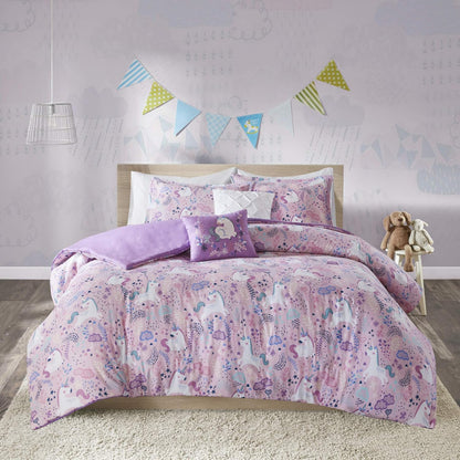 Juego de funda de duvet con estampado de unicornios en fondo rosa 100% algodón - Dulces Bed & Home