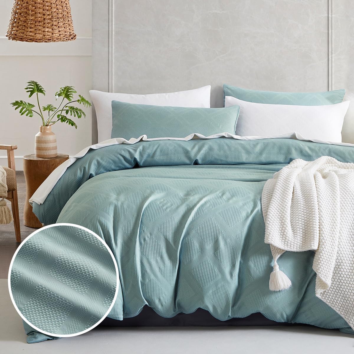 Set funda de duvet con textura tipo waffle en patrón de diamantes - Dulces Bed & Home