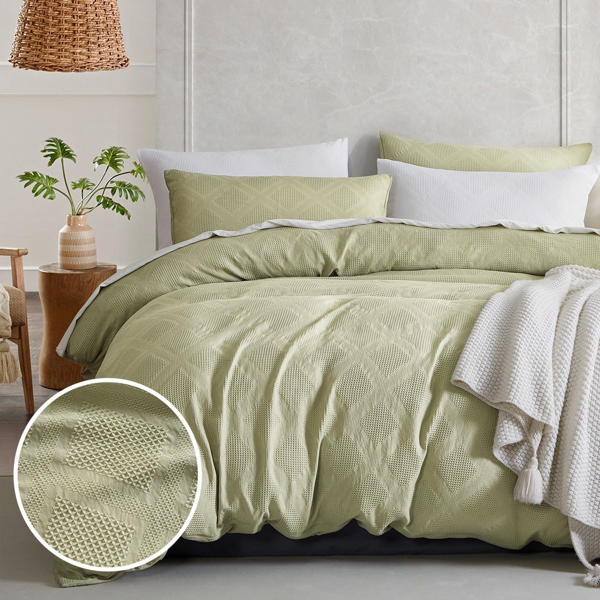 Set funda de duvet con textura tipo waffle en patrón de diamantes - Dulces Bed & Home