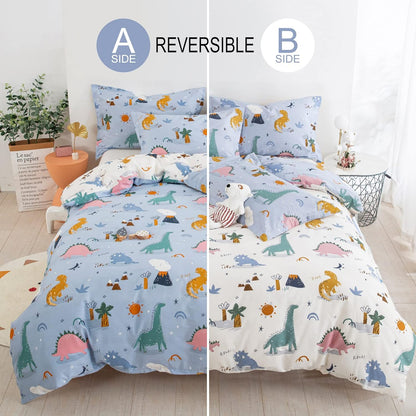 Funda de duvet dino reversible azul y blanco 100% algodón - Dulces Bed & Home