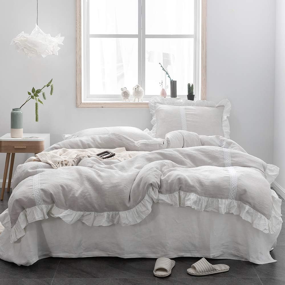 Juego de funda de duvet 100% Lino con bordes de volantes - Dulces Bed & Home