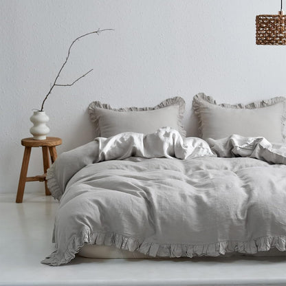 Juego de funda de duvet 100% Lino con bordes de volantes - Dulces Bed & Home