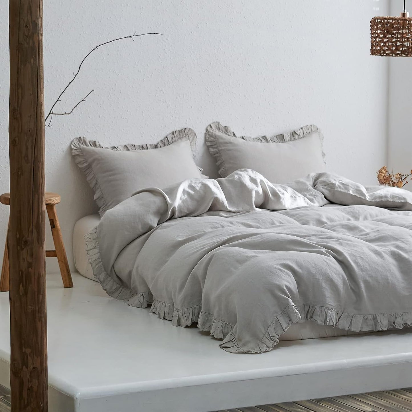 Juego de funda de duvet 100% Lino con bordes de volantes - Dulces Bed & Home