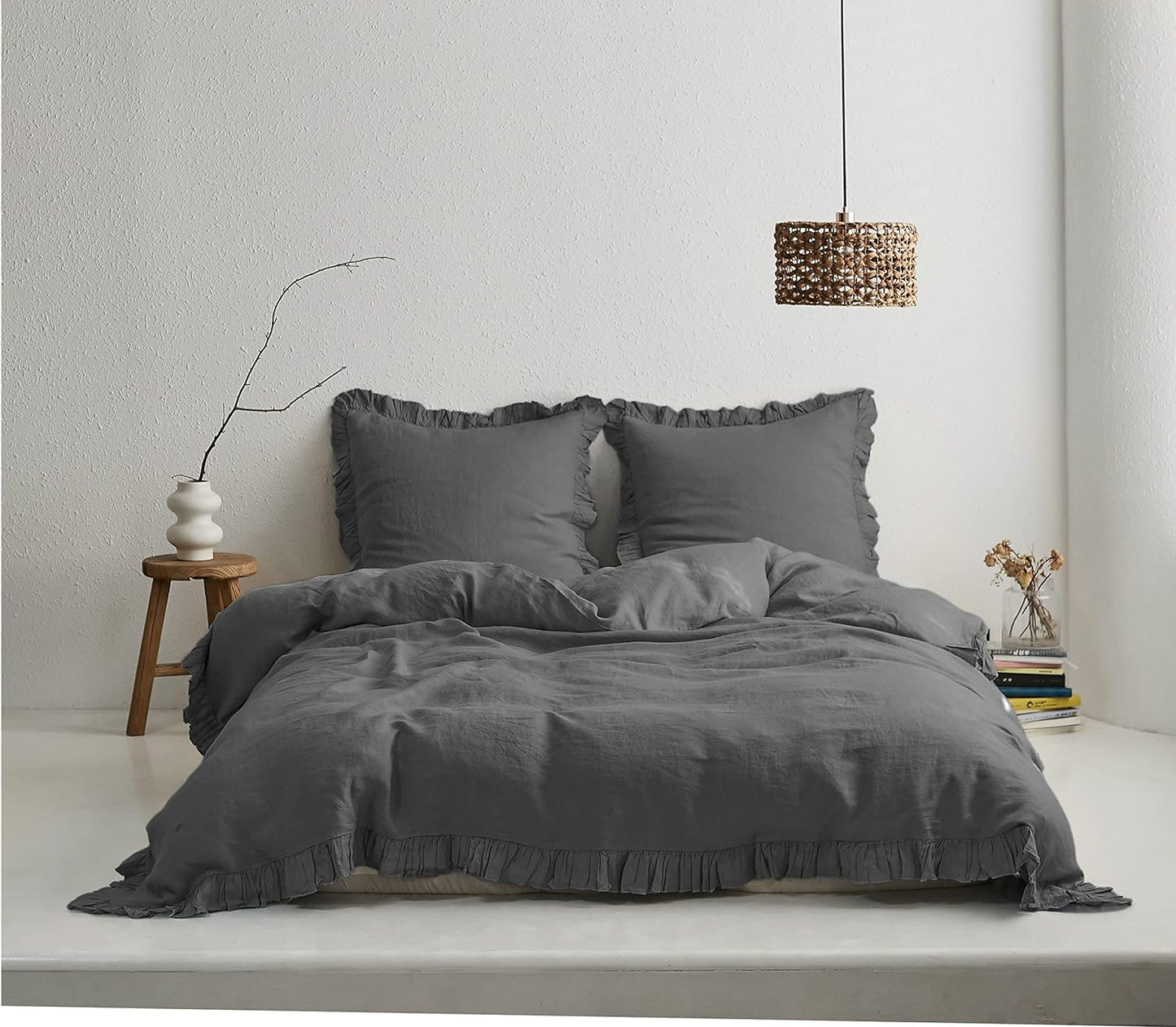 Juego de funda de duvet 100% Lino con bordes de volantes - Dulces Bed & Home