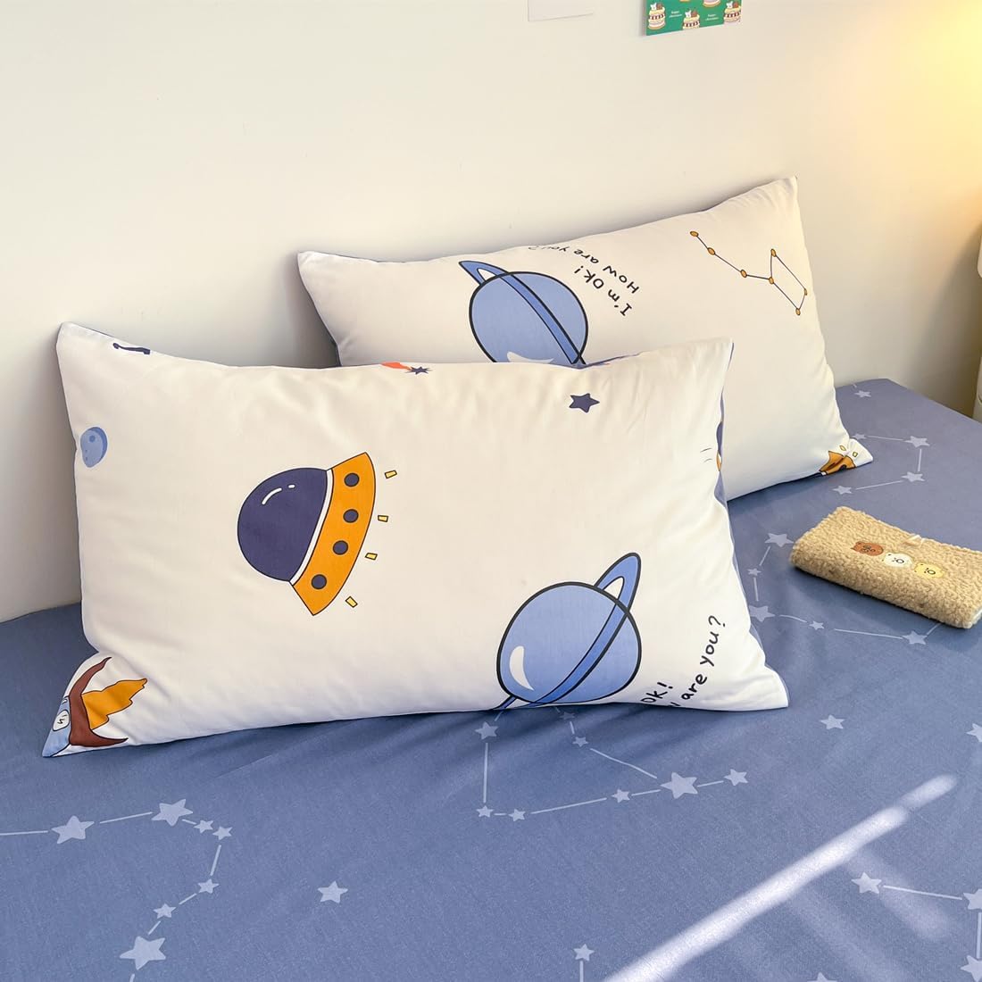 Juego de funda de duvet, estampado de cohetes y galaxia 100% algodón - Dulces Bed & Home