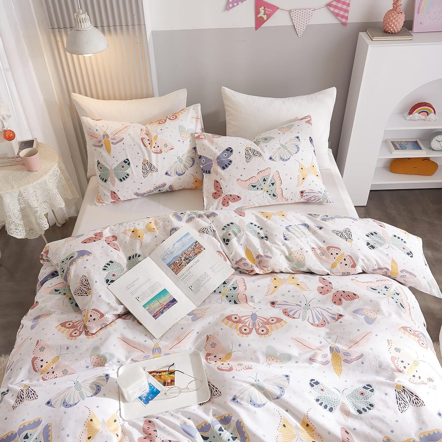 Juego de funda de duvet con estampado de mariposas 100% algodón - Dulces Bed & Home