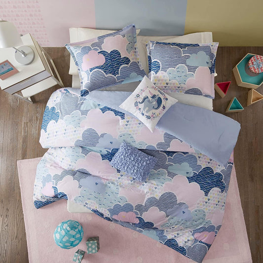 Juego de funda de duvet con estampado de nubes en tono azul 100% algodón - Dulces Bed & Home