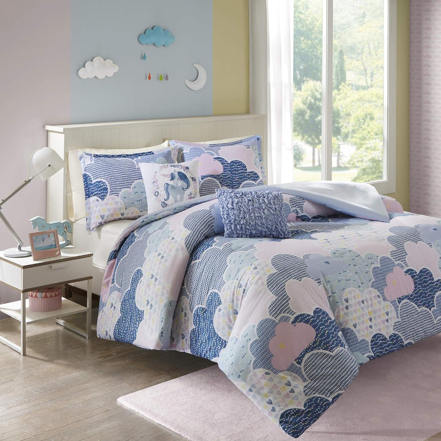 Juego de funda de duvet con estampado de nubes en tono azul 100% algodón - Dulces Bed & Home