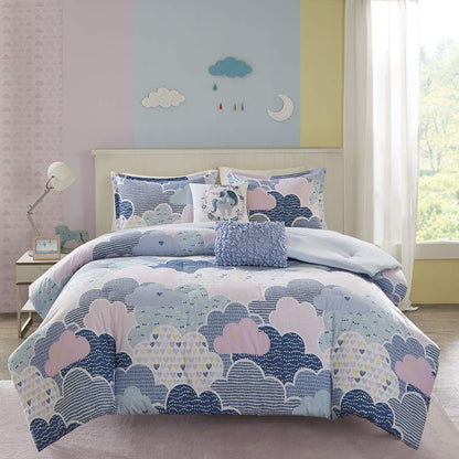 Juego de funda de duvet con estampado de nubes en tono azul 100% algodón - Dulces Bed & Home