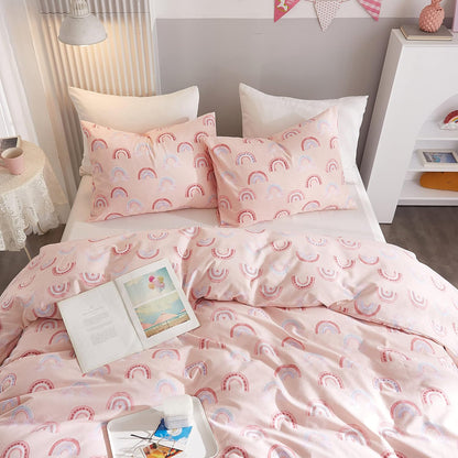 Juego de funda de duvet con estampado de arcoiris rosa 100% algodón - Dulces Bed & Home