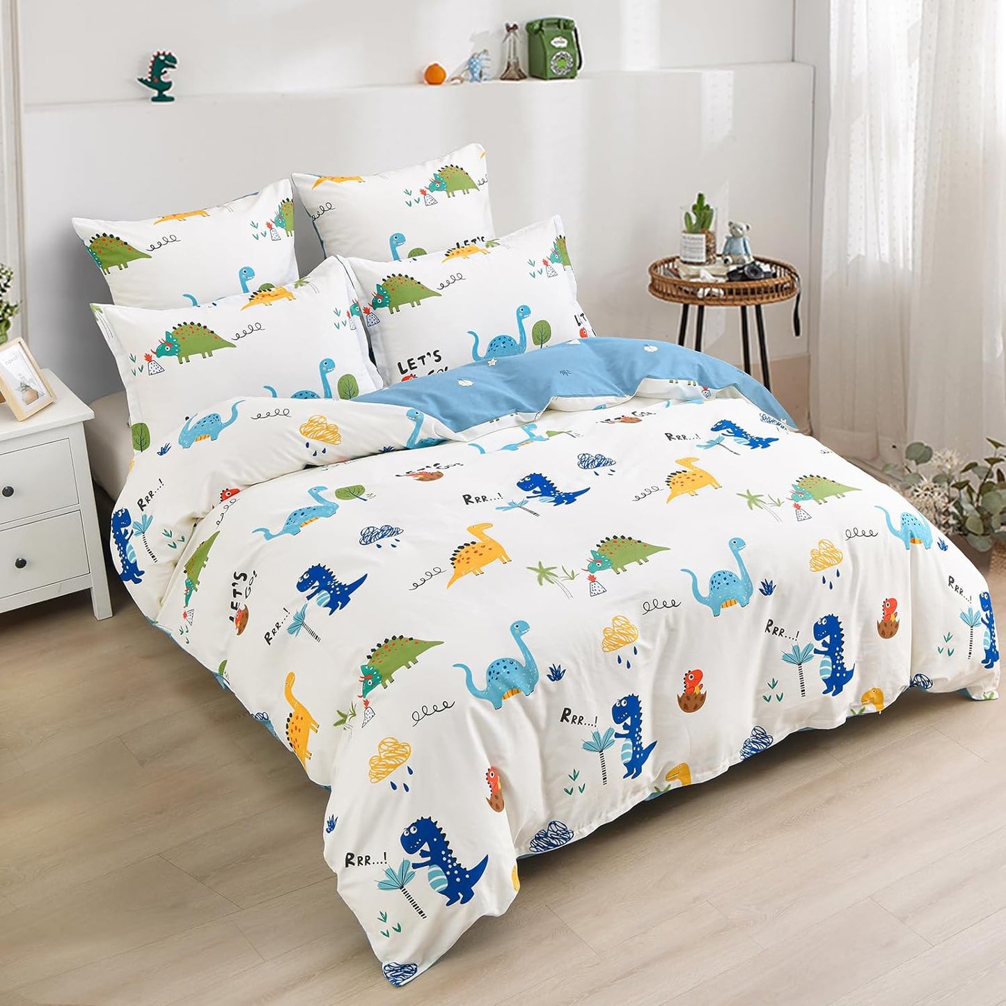 Juego de funda de duvet dinosaurios reversible azul 100% algodón - Dulces Bed & Home