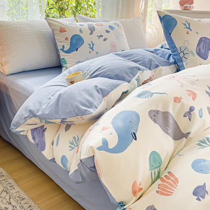 Dibujo de Ballenas, juego de funda de duvet 100% algodón - Dulces Bed & Home