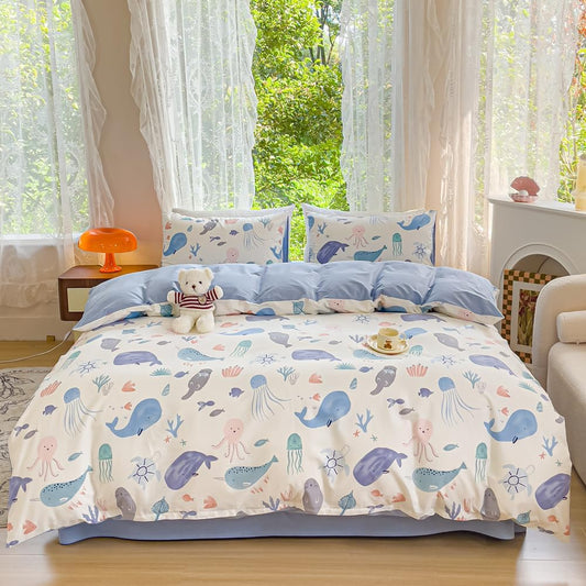 Dibujo de Ballenas, juego de funda de duvet 100% algodón - Dulces Bed & Home