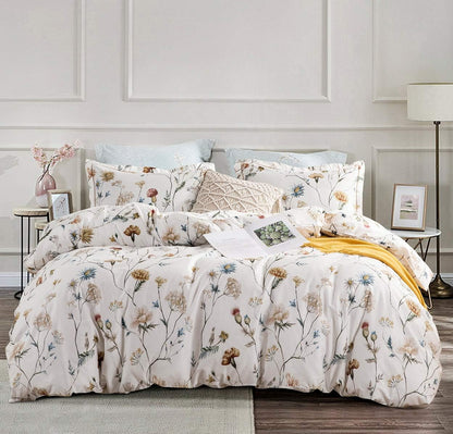 Funda de duvet 600 hilos de algodón blanco floral botánico y pájaros - Dulces Bed & Home