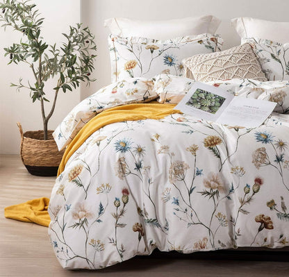 Funda de duvet 600 hilos de algodón blanco floral botánico y pájaros - Dulces Bed & Home