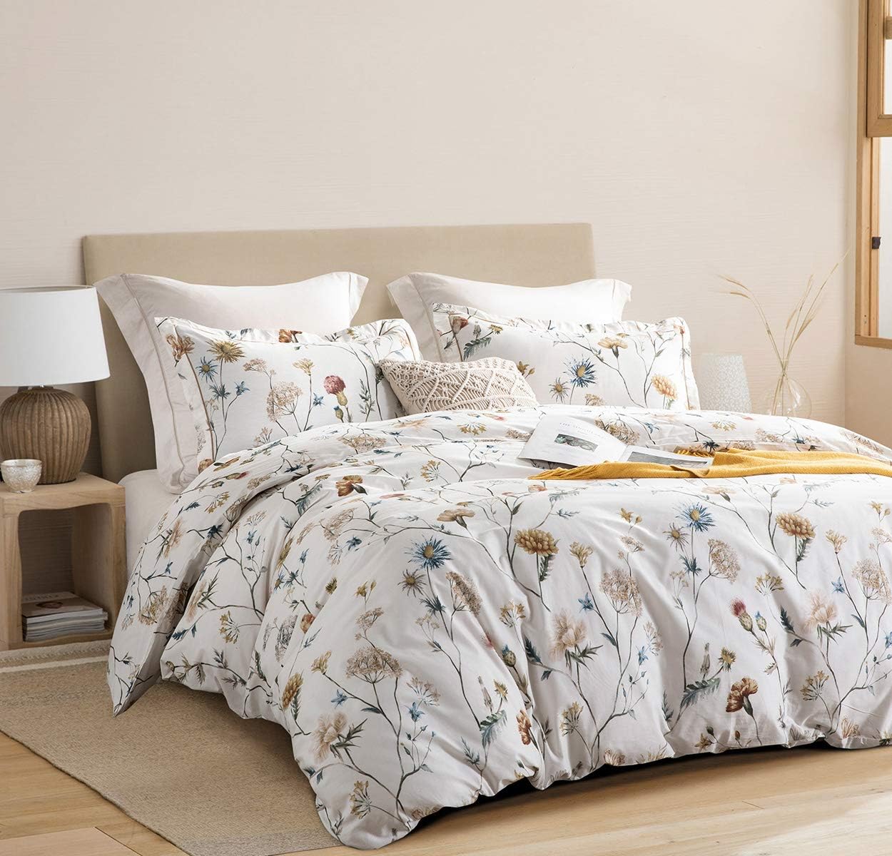 Funda de duvet 600 hilos de algodón blanco floral botánico y pájaros - Dulces Bed & Home