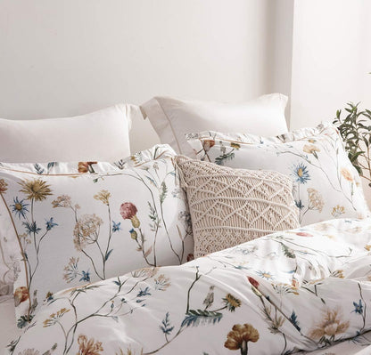 Funda de duvet 600 hilos de algodón blanco floral botánico y pájaros - Dulces Bed & Home