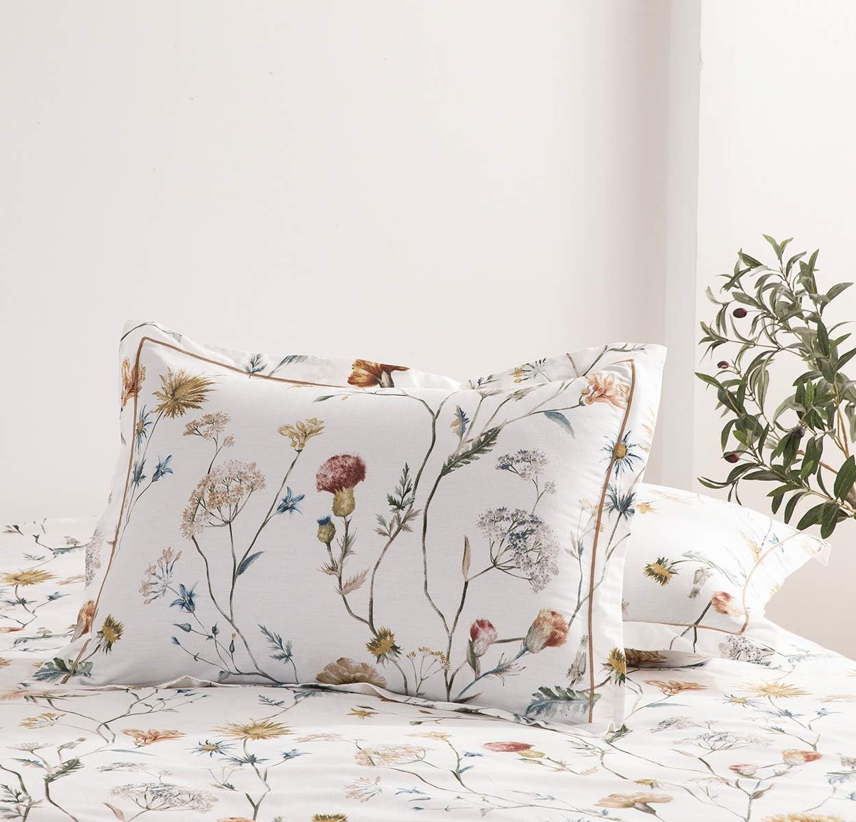 Funda de duvet 600 hilos de algodón blanco floral botánico y pájaros - Dulces Bed & Home