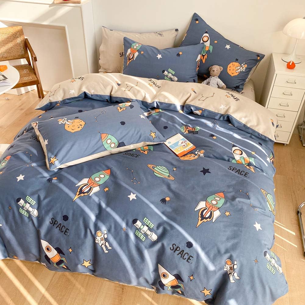 Juego de funda de duvet con diseño de galaxia espacial en azul marino 100% algodón - Dulces Bed & Home