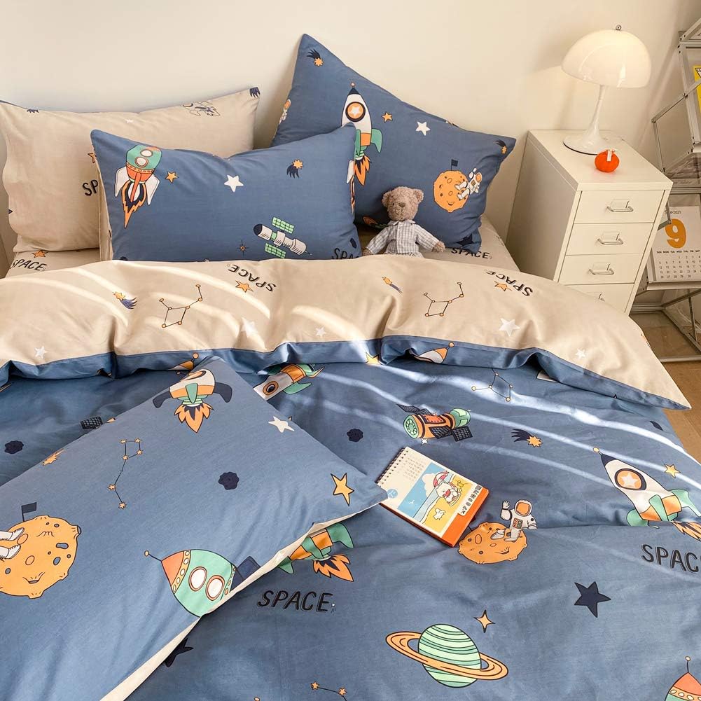 Juego de funda de duvet con diseño de galaxia espacial en azul marino 100% algodón - Dulces Bed & Home