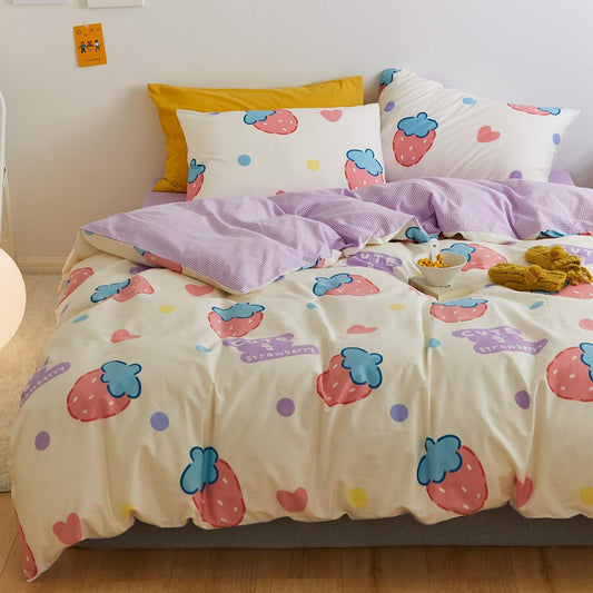 Juego de funda de duvet fresas reversible morado 100% algodón - Dulces Bed & Home