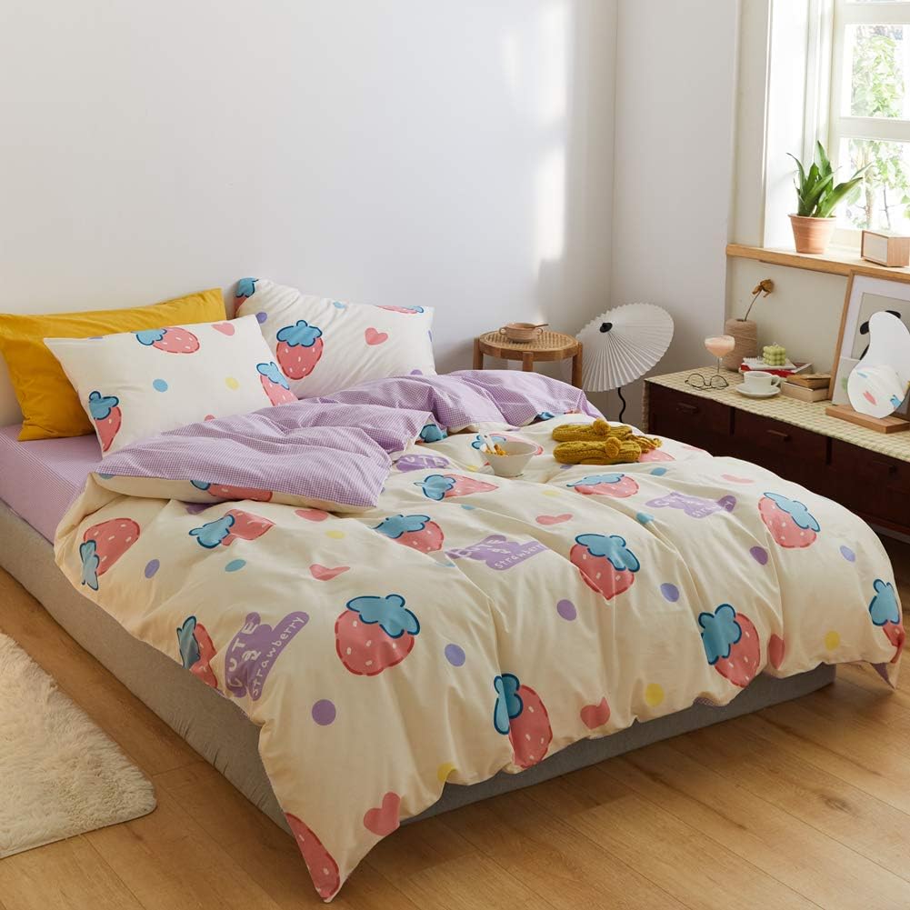 Juego de funda de duvet fresas reversible morado 100% algodón - Dulces Bed & Home