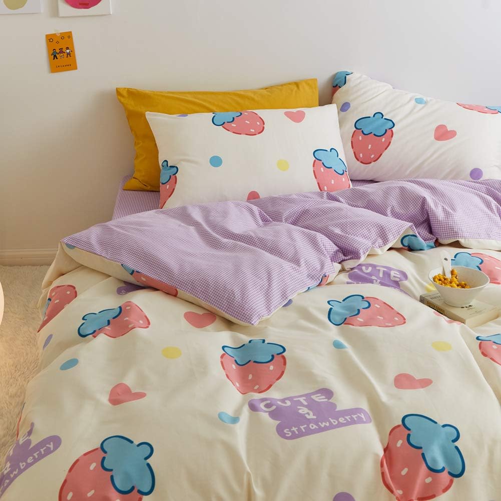 Juego de funda de duvet fresas reversible morado 100% algodón - Dulces Bed & Home