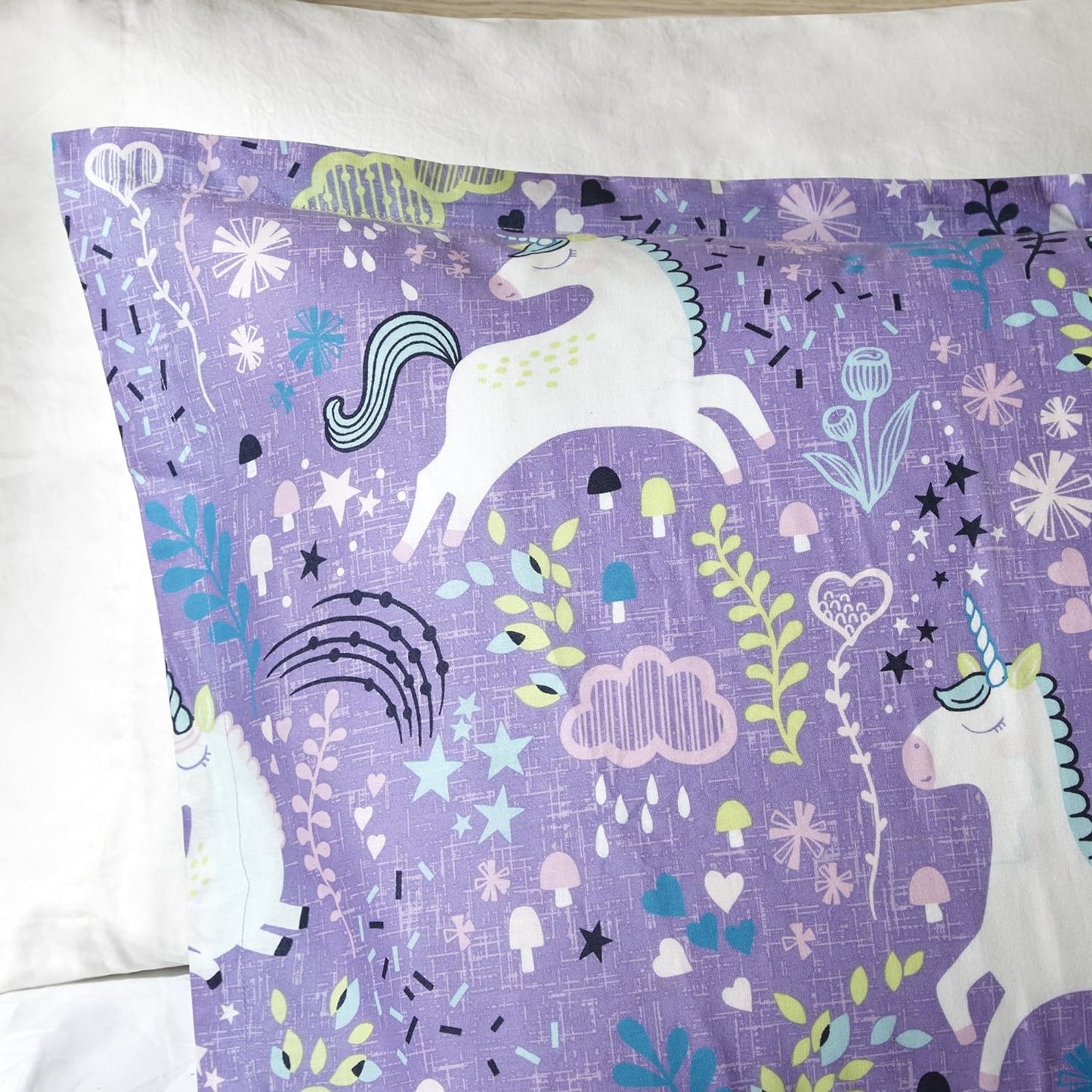 Juego de funda de duvet con estampado de unicornios en fondo morado 100% algodón - Dulces Bed & Home