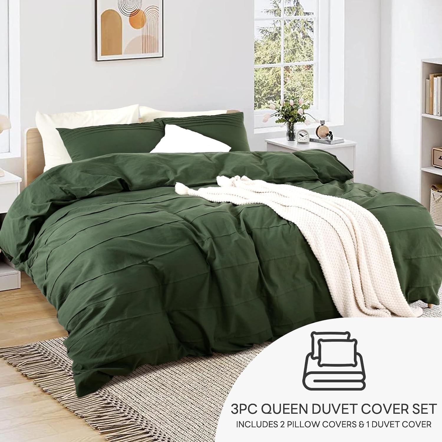 Juego de funda de duvet 100% algodón orgánico con diseño lino plisado - Dulces Bed & Home