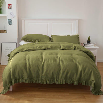 Juego de funda de duvet 100% Lino con bordes de volantes - Dulces Bed & Home